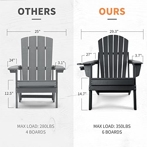 Funberry Folding Adirondack Chair Set Of 2, Fire Pit Chairs, Plastic Adirondack Chairs Weather Resistant With Cup Holder, Composite Adirondack Chairs, Black #TOP2