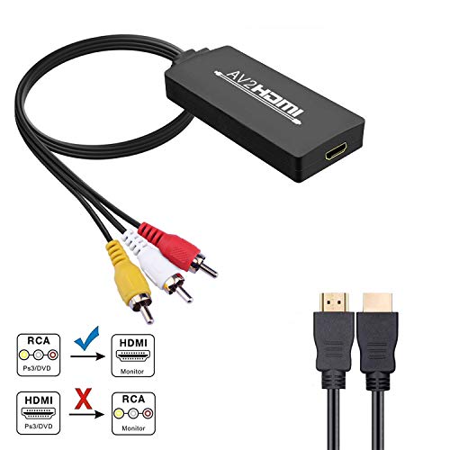 RCA to HDMI, AV to HDMI Converter Adapter, 3RCA CVBS Composite to Audio