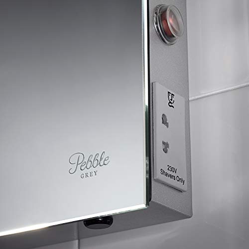 Pebble Grey™ Aurora Illuminated LED Bathroom Mirror with built-in Shaver Socket and Bluetooth Speakers | Heated Demister Mirror Pad | Motion Sensor Switch | 500 x 700 | IP44 Rated | 10 Year Warranty