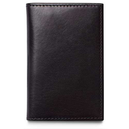 Image of Bosca Men's Leather Card Holder Wallet - Italian Full Grain Vegetable Tanned Credit Card Case - 6 Card Slots, 2 Receipt Wells - Classic Glossy Finish - Gift-Ready Packaging - Black