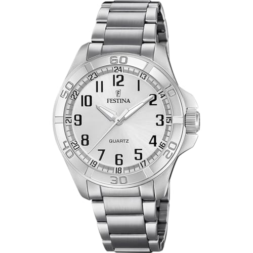 Festina Montre Homme Analogique en Acier Inoxydable 316L Argenté - Mouvement Quartz - Verre Minéral Haute Résistance - Étanche 5 ATM F20434/3 Special Prices
