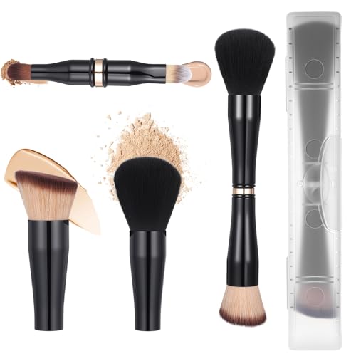 Juego de brochas de maquillaje de viaje 4 en 1 con estuche, juego de brochas de maquillaje profesional para base, rubor, sombra de ojos, corrector, cepillo de maquillaje de doble extremo para líquido