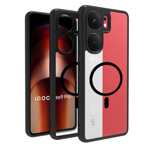 Image of RIGGEAR Shockproof Sleek Hybrid Armor Magnetic Back Cover Case Compatible with MagSafe Accessories for iQOO Neo 9 Pro 5G (Black TPU Bumper with Clear PC)