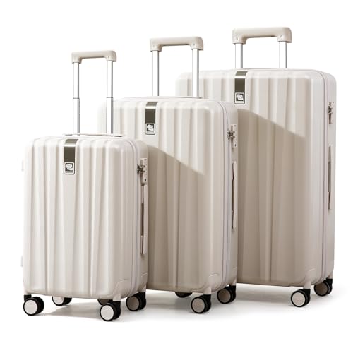 Hanke Luggage Sets 3 piece Carry On Luggage with Wheels PC Hard Shell Suitcases Lightweight Checked Tsa Luggage Extra Large Travel Suitcase Woman Men 20/24/29 Inch(Ivory White)