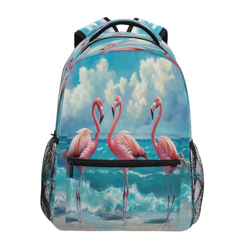 Dussdil Summer Beach Pink Flamingos Bird (5) Kids Backpack School Backpacks for Boys Girls 16 IN Book Back Pack Bag Casual Travel Daypack with Adjustable Shoulder Strap Zipper