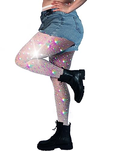 Image of DancMolly 10X Strong Ultra Sparkly Rhinestone Fishnet Stockings, Plus Size Sparkle Tights for Women Sexy Party Concert Outfit