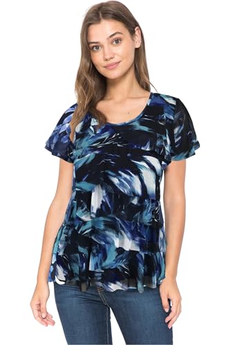 Image of LEEBE Women and Plus Size Printed Mesh Ruffle Top (Small-5X)