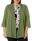 Kasper Women's Plus Size Open Front Cardigan with Sideseam Pocket in Stretch Crosshatch Fabric, Will