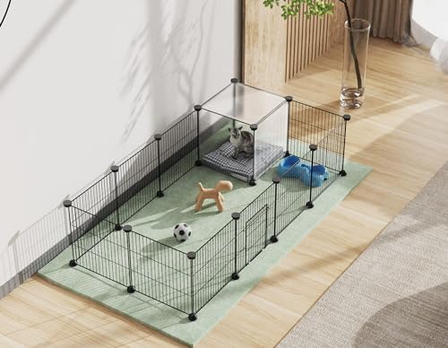 HOMIDEC Rabbit Run,Puppy Pen with Door,Encrypted Wire Mesh Cages14 Panels Indoor/Outdoor DIY Metal Pet Fence for Puppy,Rabbit,Kitten,Hamster,Guinea Pig,Turtle,Hedgehog.Black(140x70x35CM) - Image 3