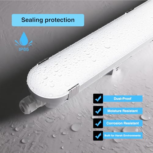 Image of 4FT LED Vapor Tight Light Fixture 1Pack,7800LM,60W /50W /40W /30W Adjustable, 5CCT 6500K-3000K Color Selectable,ETL Listed,IP65 Waterproof Vapor Proof Light for Car Wash,Warehouse,Basement