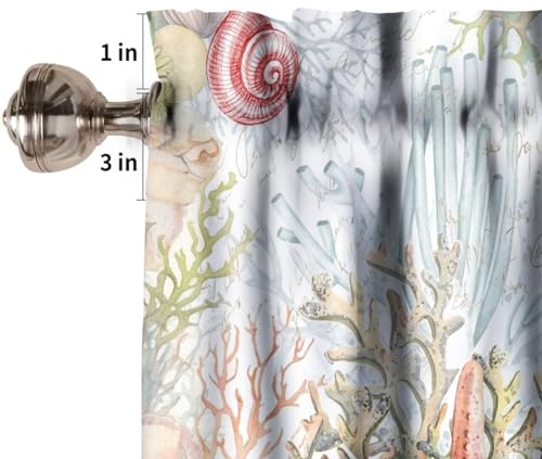 Image of Vintage Seashell Starfish Window Valance Curtain, Retro Nautical Undersea Beach Coastal Sea Coral Window Treatment Valances for Kitchen Living Room Cafe Decor 54'x18', 1 Panel