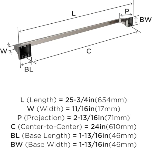 Image of Amerock Mulholland 24 inch Brushed Nickel Towel Bar | Decorative bathroom hardware in durable Zinc /Stainless Steel construction; mounting hardware included for easy installation