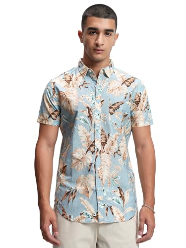 Image of Highlander Men's's Slim Fit Floral Printed Casual Shirt | Elegant Design with Short Sleeves & Button Closure a Refined Casual Look
