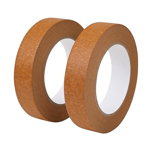 PLAXIARY 2 Pack Brown Painters Tape 1 inch Wide Brown Masking Tape Paint Tape Brown Paper Tape 1 inch x 55 Yards x 2 Rolls (110 Yards in Total)