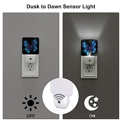 Image of Butterfly Stars Night Light Set of 2, Auto Sensor LED Dusk-to-Dawn Nightlights, Plug-in Sensor Lamp for Bedroom Bathroom Kitchen Hallway Stairs Decorative