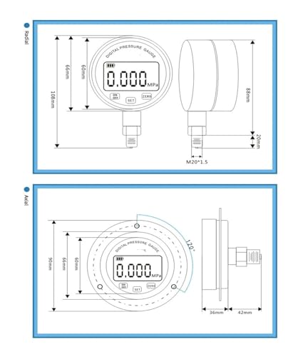 Manomètre numérique 0-16Mpa M20-1.5 pour mesure de pression d'eau