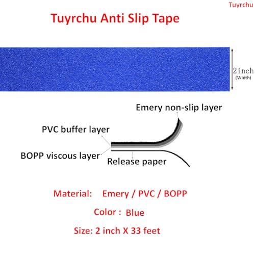 Image of Anti Slip Tape 2 Inch Wide, Waterproof Grip Adhesive Tape, Heavy Duty High Traction Friction for Indoor /Outdoor Steps (33 Ft /Blue).