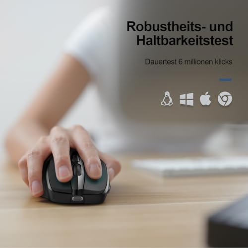 TECKNET Silent Kabellose Maus, Wiederaufladbar Funkmaus 4800 DPI, 2,4 GHz Optische Computer Maus für Laptop, PC, Mac, 6 Tasten, Schwarz