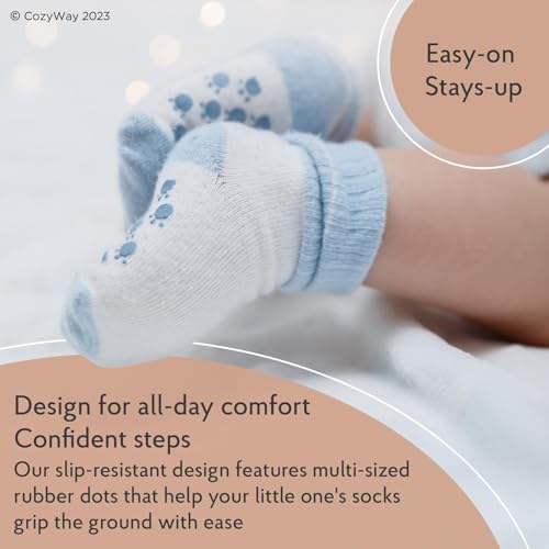 CozyWay Baby & Toddler Socks With Grippers Non Slip Crew Grip Socks for Girls and Boys Soft Comfy Cotton - 6 Pack3
