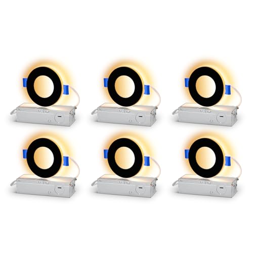 CycevSun 3 Inch Black LED Recessed Lights with Night Light, 6 Pack