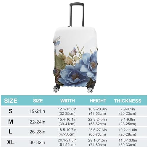 Blue Flowers And Dragonfly Luggage Cover, Elastic Luggage Protector Fits 19-32in Suitcases, Washable & Anti-Scratch Suitcase Cover for Men Women M2