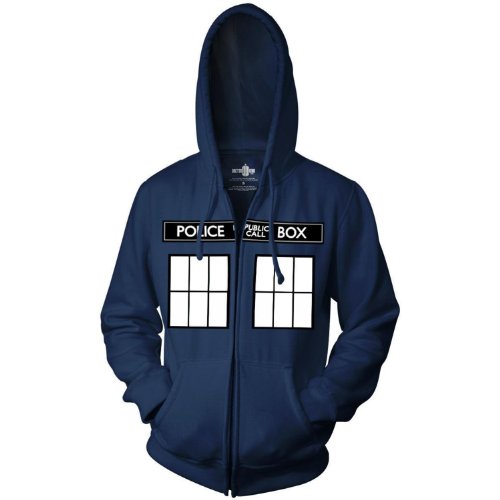 Ripple Junction Doctor Who Call Box Window Adult Zip Hoodie Large Navy