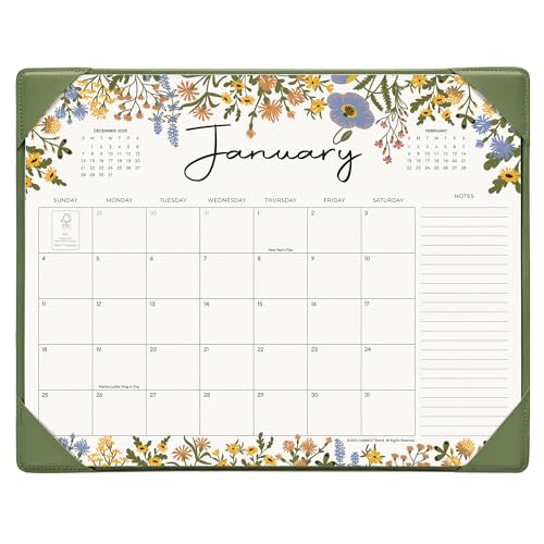 Calendrier de bureau floral Cabbrix vert avec sous-main pour l'organisation de l'année