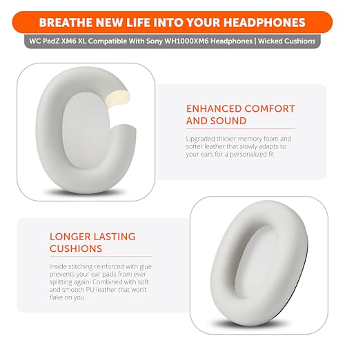 Image of WC PadZ XM6 XL - Extra Large Replacement Ear Pads Compatible with Sony WH-1000XM6 by Wicked Cushions | Bigger Ear Opening, Enhanced Comfort & Sound Isolation | Platinum Silver