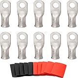 SVAAR 10pcs 1/0 AWG - 3/8'' Tinned Copper Cable Lugs Wire Lugs UL Listed 0 Gauge Ring Terminals Wire...
