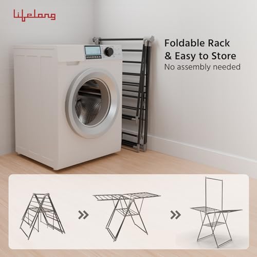 Image of Lifelong Foldable Clothes Drying Stand | Heavy-Duty Alloy Steel Laundry Rack for Balcony & Indoor Use | Multi-Level Cloth Hanger with Rods & Shelves | Rust-Resistant | Drying Stand Rack