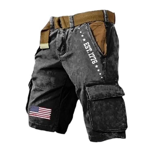 Short cargo homme multi-poches imprimé drapeau USA coupe décontractée
