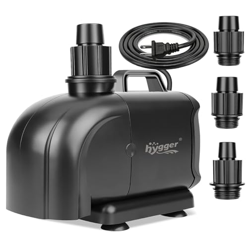 hygger 2-in-11850GPH Submersible Pump 135W, Side and Bottom Suction Fountain Water Pump with 16.4ft High Lift,Water Change with 4 Interchangeable Nozzles for Aquarium, Fish Tank, Hydroponics,Pond