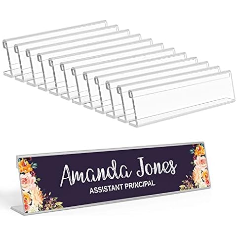 Printtoo Office Desk Name Plate Nameplates for Desks Horizontal Slant Back Reusable Name Slant Holder for Business Training Event Pack of 12 Cover