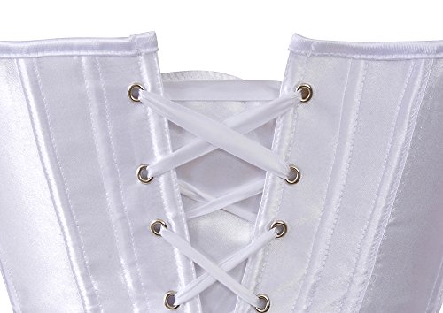 Women's Bustier Corset Top Sexy Lingerie Sets White Satin Waist Cincher #TOP4
