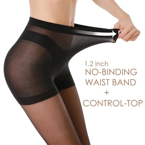 Image of 4 Pairs Black Sheer Tights for Women - 20D Control Top Pantyhose with Reinforced Toes No Rip Hosiery Stockings