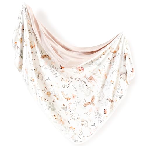 Image of GRSSDER Baby Blankets Super Soft Stretchy Jersey Knit Swaddle Blanket for Baby Girls, Stylish Double Layer Receiving Blankets 34 x 44 Extra Large for Swaddling, Blush Pink