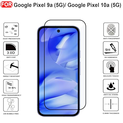 Image of CEDO Tempered Glass for Google Pixel 9a / Pixel 10a (5G) | Screen Protector Full HD Quality Tempered Glass Anti-Scratch Edge to Edge Coverage with Easy Installation Kit (Black)