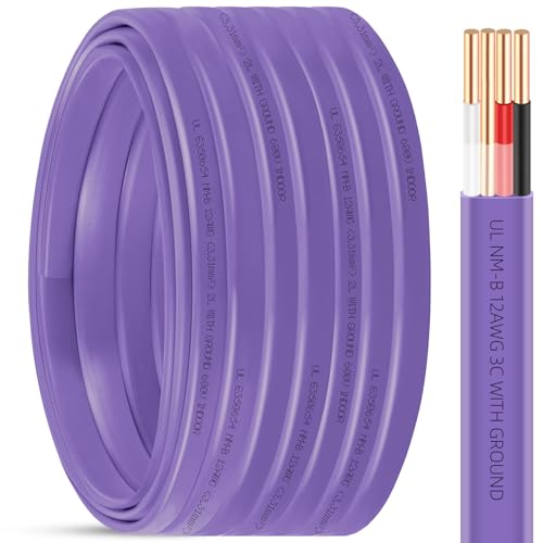 100FT NM-B 12/3 Wire with Ground 12 Gauge 3 Conductor Wire 12-3 Copper 12 AWG Non-Metallic Sheathed 12/3 NM-B W/G Cable Stranded Indoor Residential Electrical Wiring for Branch Circuit Switches&Outlet