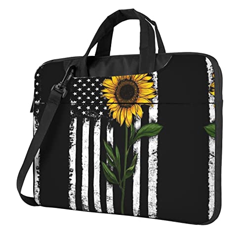 Sac à bandoulière PC 14 pouces imprimé drapeau américain et tournesol pour vos trajets