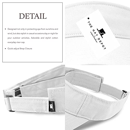 The Hat Depot Kids 100% Cotton Sport Quick-Adjust Strap Closure Sun Protect Golf Visor Cap… (White) #TOP5