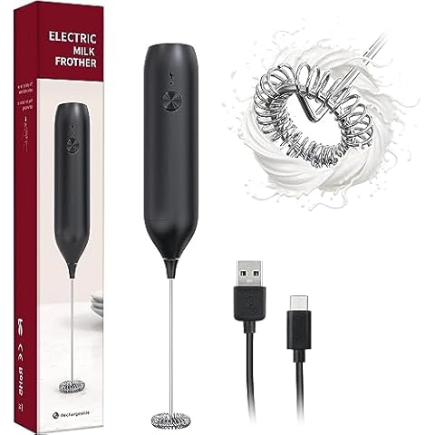 DEVENTORZ Milk Frother Handheld, Rechargeable Frother USB C Hand Frother Electric Frother Foam Maker Wand Whisk Drink Mixer for Coffee, Lattes, Cappuccino, Frappe, Matcha, Hot Chocolate Cover