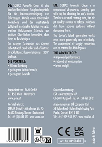 SONAX PowerAir Clean (1 Stück) druckluftbetriebene Saugbecherpistole für die Innenraumreinigung von Fahrzeugen | Art-Nr. 04958410