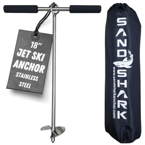 SandShark 18 inch Lite Series Boat Anchor - Shallow Water Anchor Pole - Jet Ski Anchor, Kayak Anchor, Pontoon Boat Accessories for Beach and Sandbar - 316 Stainless Steel w/Handle and Padded Case Cover