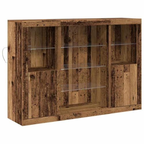 vidaXL Buffet con Luces LED, Estilo rústico de Madera Vieja, Mueble sólido para el Comedor, 143 x 37 x 100 cm. Solución de Almacenamiento Moderna y Funcional, Ideal para organizar tu hogar.