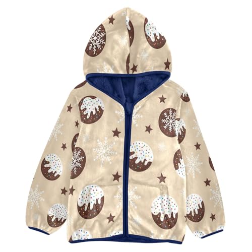 Christmas Donuts Stars Toddler Fleece Jacket Girl Boys Hooded Fleece Jacket Coat Warm Outwear Zip-up 3-10T