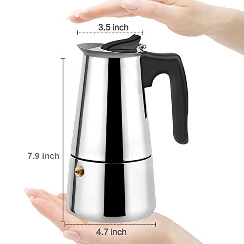 Image of Stainless Steel Espresso Maker Stovetop Coffee Percolator Italian Coffee Maker Moka Pot (6 Cup, Silver - 300 ml)