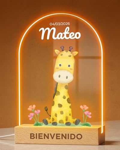 Panorama Lámpara Infantil Personalizada de una Jirafa con Nombre - Placas Decorativas con tu Foto - Luz Nocturna LED para Mesita de Noche - Regalos Originales Bebés Recién Nacidos Bautizo