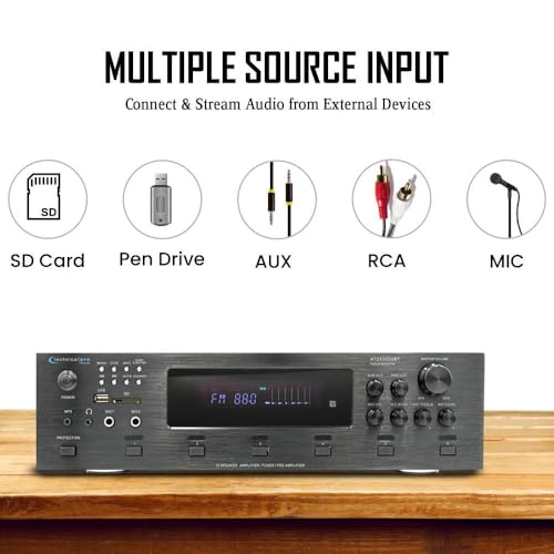 Image of Technical Pro Home Stereo System Kit - 6 Channel 6000 W Bluetooth Amplifier w / 6 Qty of 8 inch Frameless Ceiling Speakers 300 W Each, 300 ft Speaker Wire & Remote for Living Room, Office, Commercial, Bar
