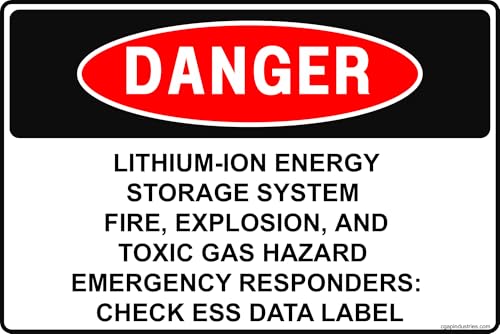 CGAP Safety DANGER – Lithium-Ion Energy Storage System (ESS) Sign, 8x12 in Aluminum, Battery Room Fire & Explosion Hazard Sign for Solar and Backup Power