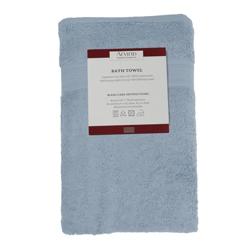 Image of Arvind 100% Cotton Towels for Bath | Towels for Bath Large Size | 500 GSM Bath Towel - Soft & Absorbent | 1 Piece Bath Towel for Men /Women | Urban Comfort | 70 cm x 140 cm - Sky Blue